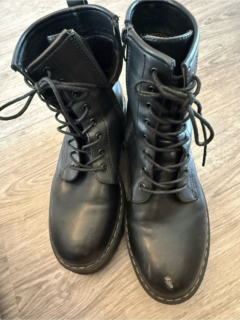 Steve Madden Combat Black Faux Leather Lace-Up Boots